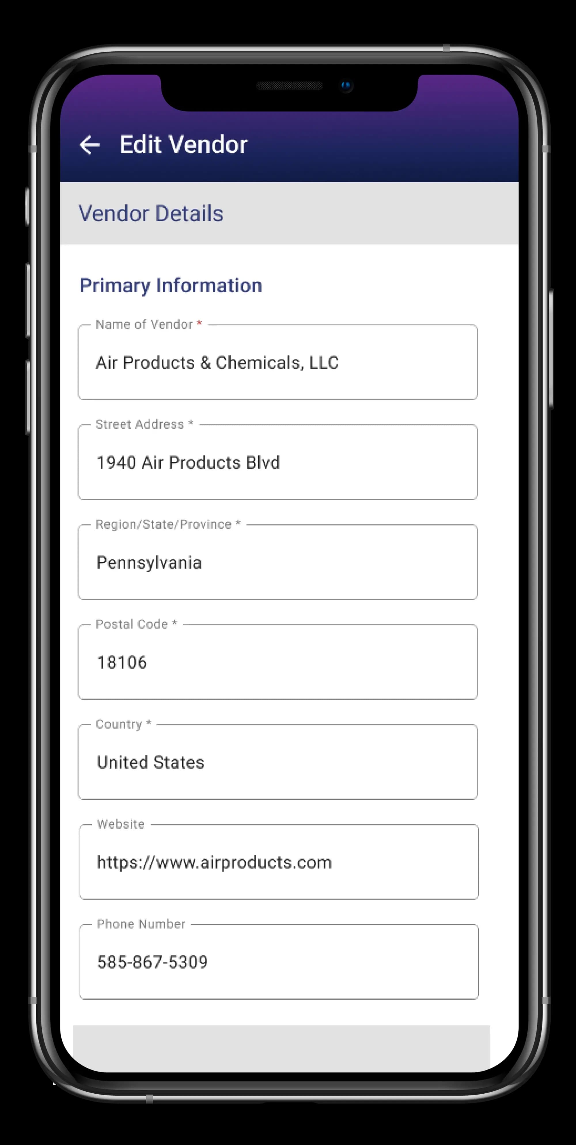 Vendor Management Interface